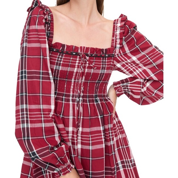 Hill House Dresses & Skirts - Hill House Red Plaid Long Sleeve Dress